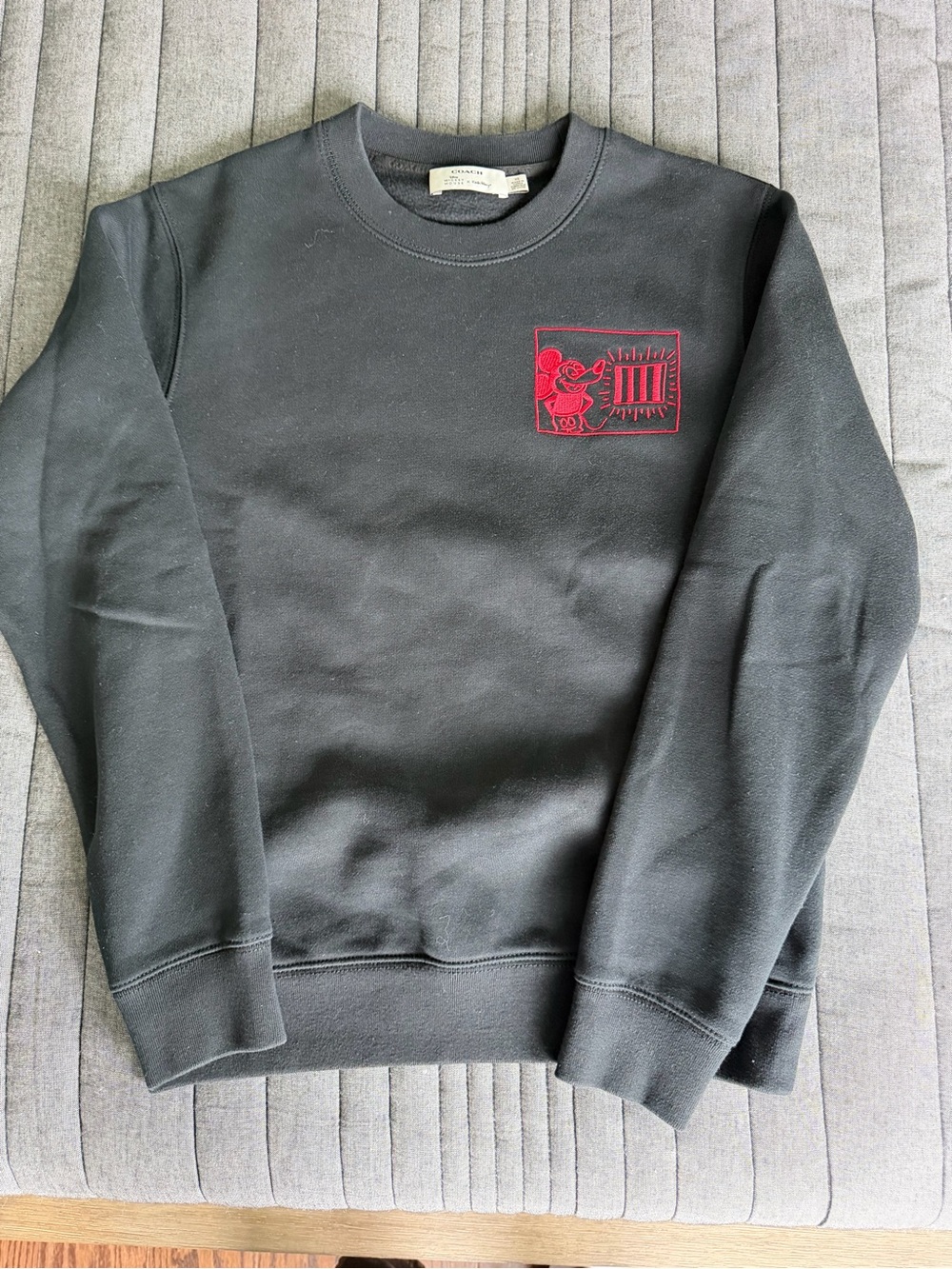 Men's COACH Black Crewneck Sweatshirt with Red Embroidered Logo limited edition